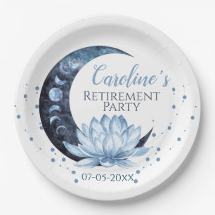 Retirement Party Blue Lotus Flower  Paper Plate