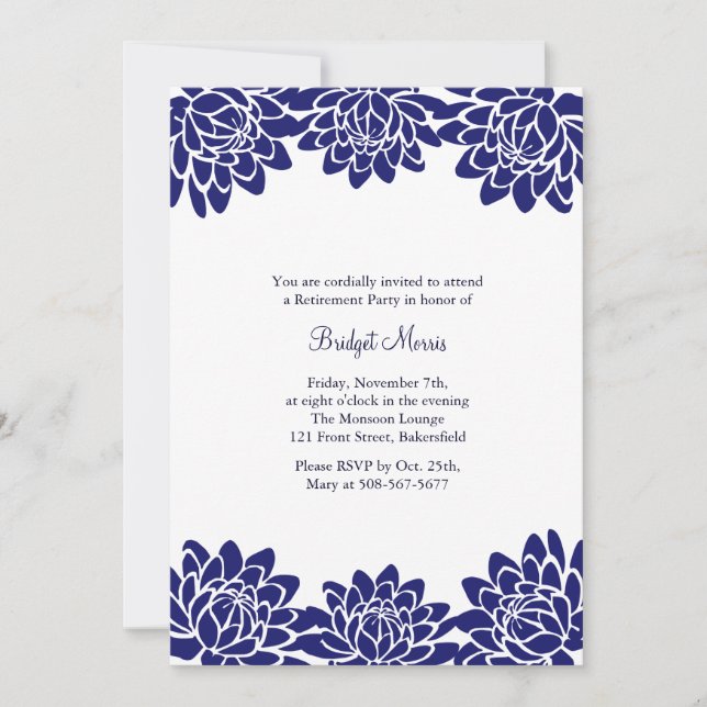 Retirement Party Blue Modern and Floral Invite (Front)