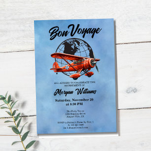 Retirement Party Bon Voyage Travel Globe Plane  Invitation