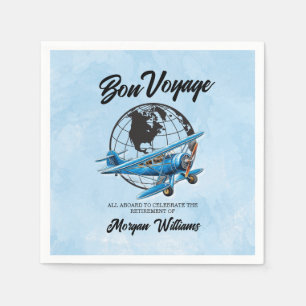 Retirement Party Bon Voyage Travel Globe Plane  Napkin