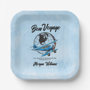 Retirement Party Bon Voyage Travel Globe Plane Paper Plate