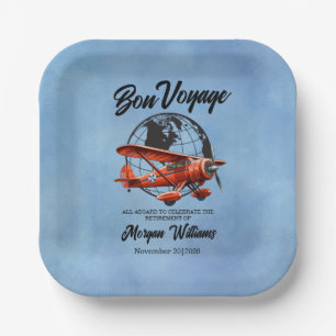 Retirement Party Bon Voyage Travel Globe Plane  Paper Plate