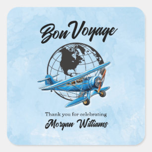 Retirement Party Bon Voyage Travel Globe Plane  Square Sticker