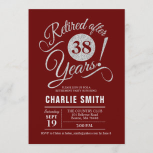 Retirement Party - Burgundy Maroon Silver Invitation