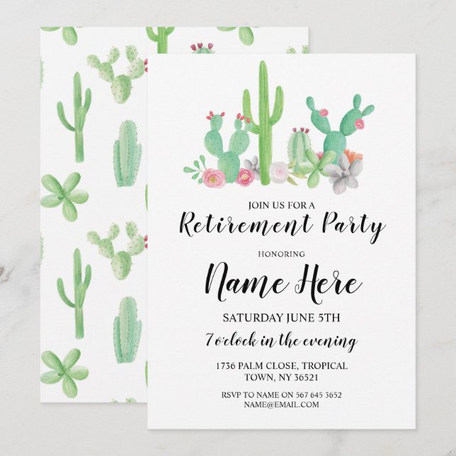 Retirement Party Cactus Watercolor Print Invite (Front/Back)