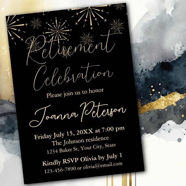 Retirement Party Celebration Black And Gold Invitation (Creator Uploaded)