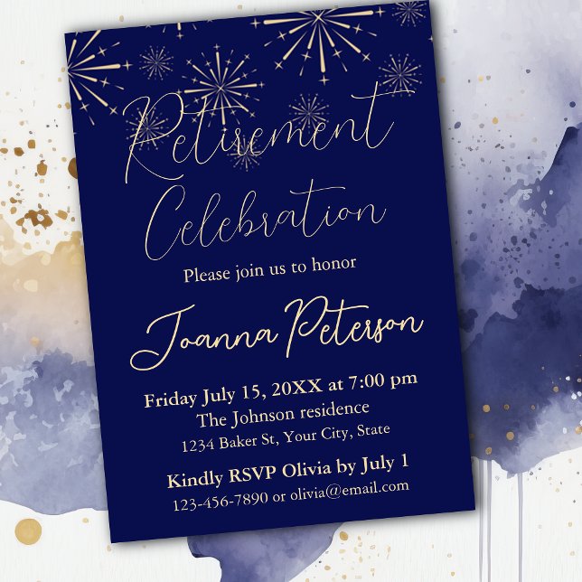 Retirement Party Celebration Navy And Gold Invitation (Creator Uploaded)