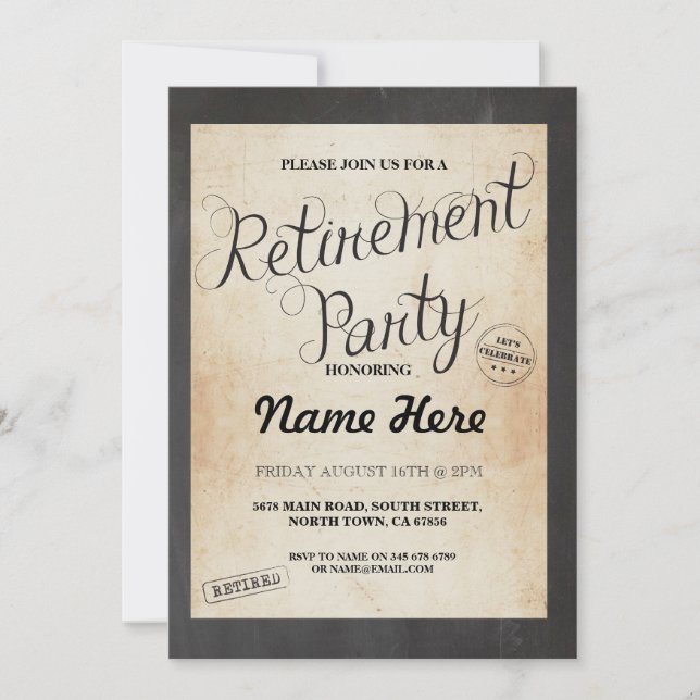 Retirement Party Chalk Retired Vintage Invitation (Front)