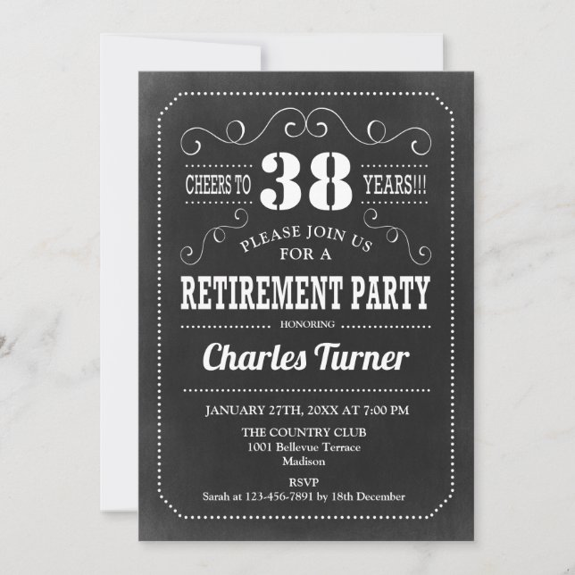 Retirement Party - Chalkboard Black White Pattern Invitation (Front)