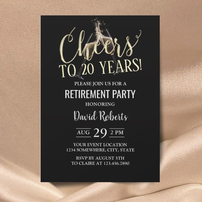 Retirement Party Champagne Cheers Black & Gold Invitation (Creator Uploaded)