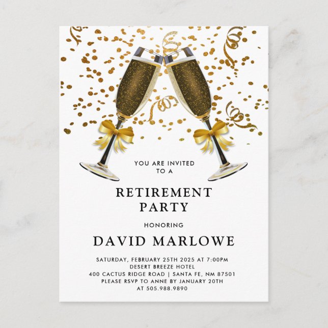 Retirement Party Champagne Gold Glitter Confetti Postcard (Front)
