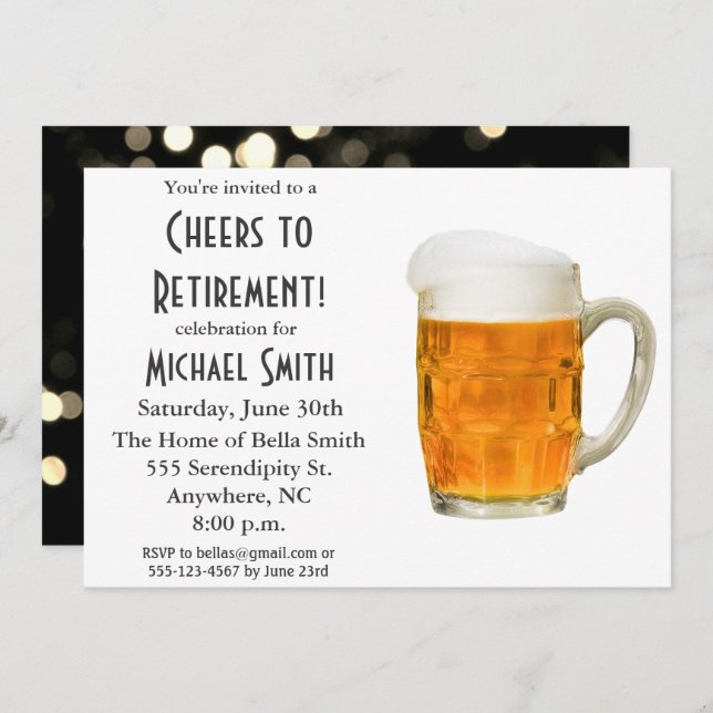 Retirement Party Cheers Beer Modern Celebration Invitation (Front/Back)