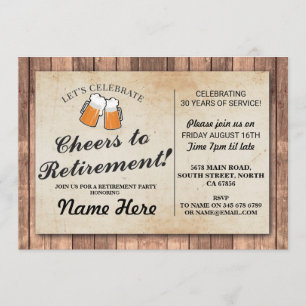 Retirement Party Cheers Beers Wood Pub Invitation