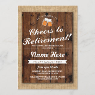 Retirement Party Cheers Beers  Wood Pub Invite