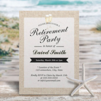 Retirement Party Cheers Rustic Burlap Invitation