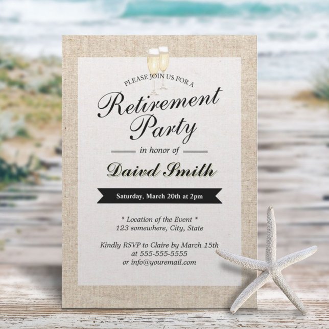 Retirement Party Cheers Rustic Burlap Invitation (Creator Uploaded)