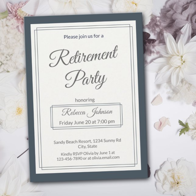 Retirement Party Classic Simple Grey And Cream Invitation (Creator Uploaded)