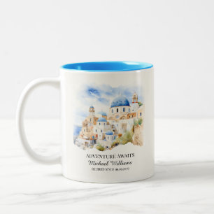 Retirement Party Colourful Greece Village Hill Two-Tone Coffee Mug