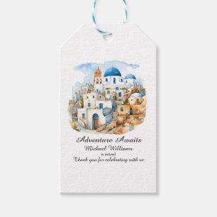 Retirement Party Colourful Greece Village Ocean Gift Tags