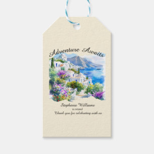 Retirement Party Colourful Greece Village Ocean Gift Tags