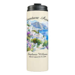 Retirement Party Colourful Greece Village Ocean Thermal Tumbler