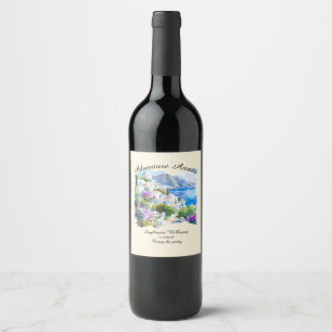 Retirement Party Colourful Greece Village Ocean Wine Label