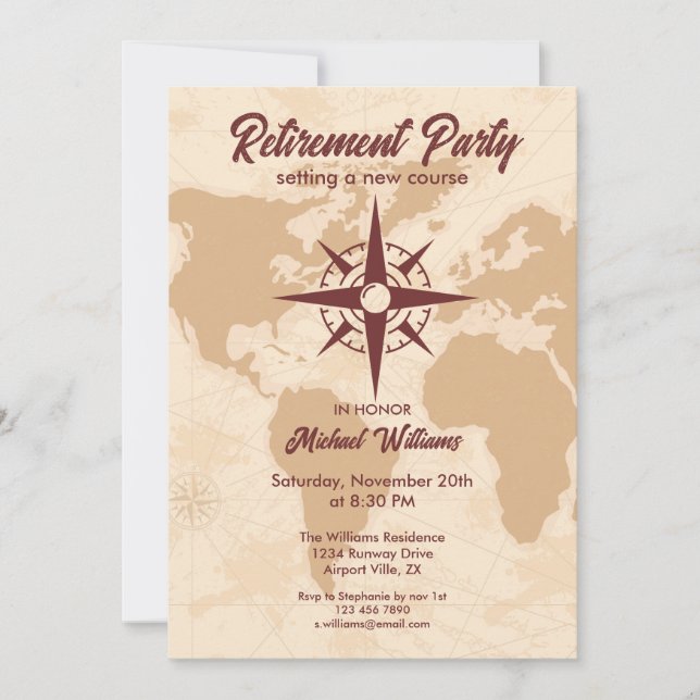 Retirement Party Compass New Bearing Invitation (Front)
