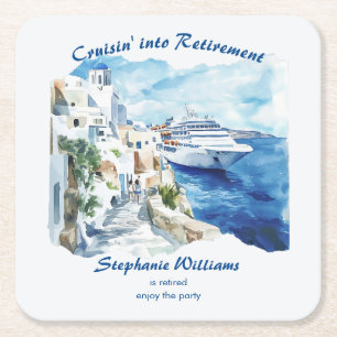 Retirement Party Cruising Destination Greece  Square Paper Coaster