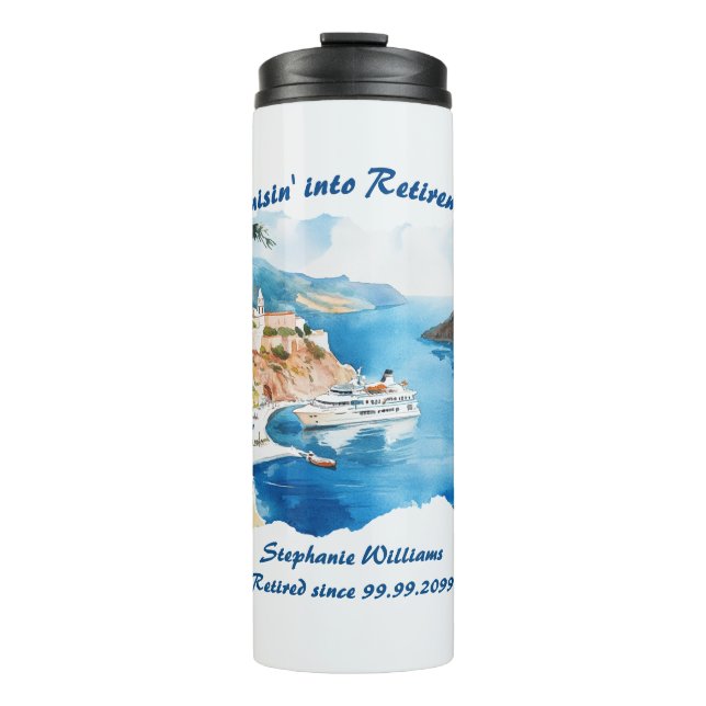 Retirement Party Cruising Destination Greece  Thermal Tumbler (Front)