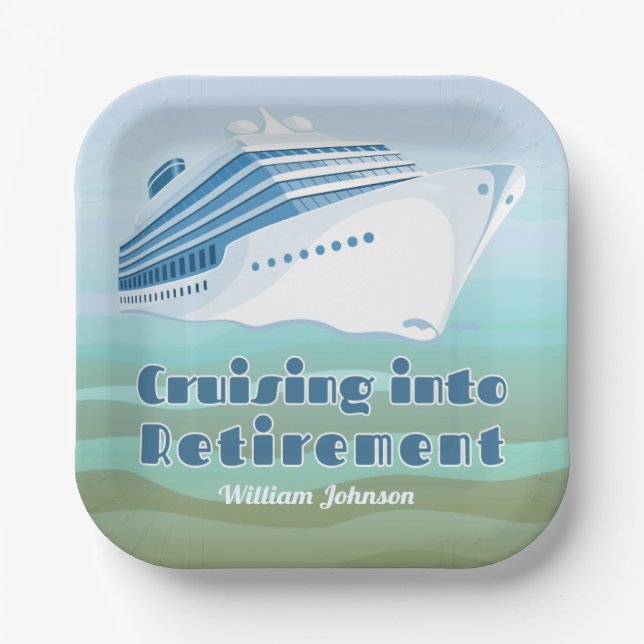 Retirement Party Cruising into Retirement Nautical Paper Plate (Front)