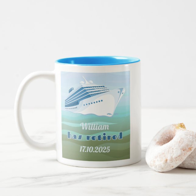 Retirement Party Cruising into Retirement Nautical Two-Tone Coffee Mug (With Donut)