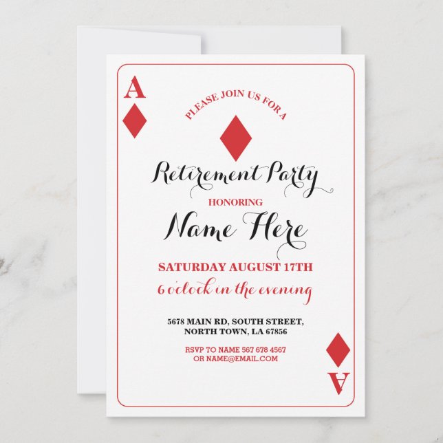 Retirement Party Diamond Playing Card Vegas Invite (Front)