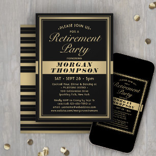 Retirement Party Elegant Black and Gold Script Invitation