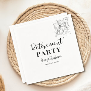 Retirement Party Elegant Black And White Floral Napkin