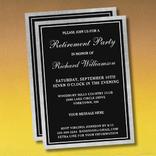 Retirement Party Elegant Black Silver Invitation