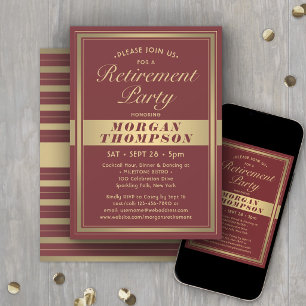 Retirement Party Elegant Burgundy and Gold Script Invitation