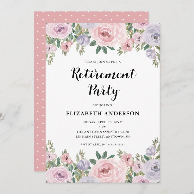 Retirement Party Elegant Pastel Roses & Greenery  Invitation (Front/Back)