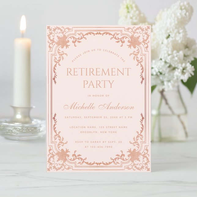 Retirement Party Elegant Pink Rose Gold Feminine   Invitation (Creator Uploaded)