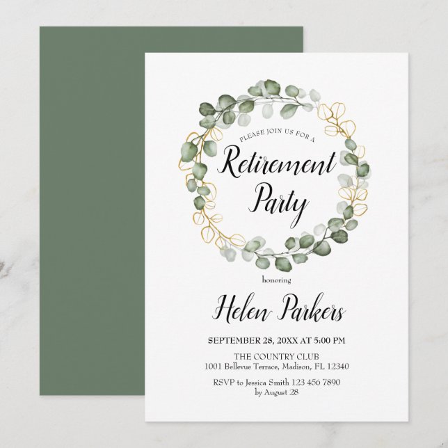 Retirement Party Eucalyptus Foliage Wreath Invitation (Front/Back)