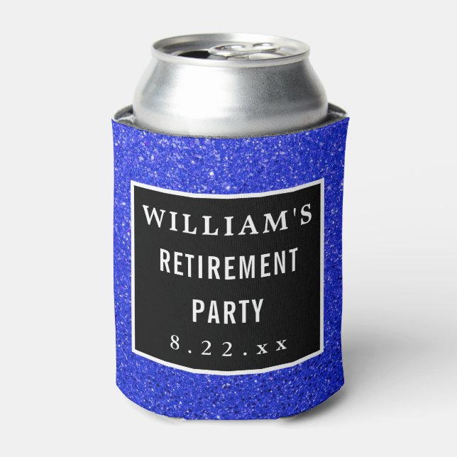 Retirement Party Favour Modern Typography Blue Can Cooler (Can Front)