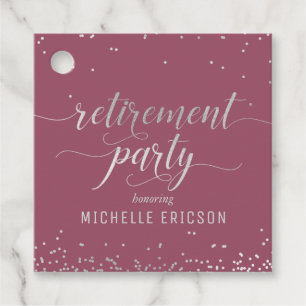 Retirement Party Favour Tag Elegant Silver, Pink