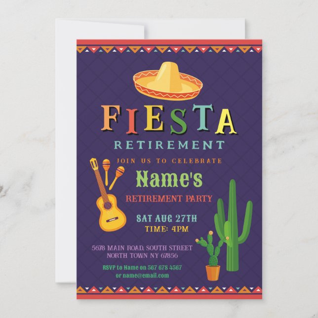 Retirement Party Fiesta Mexican Cactus Guitar  Invitation (Front)
