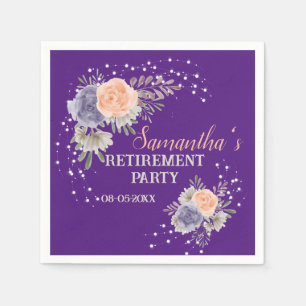 Retirement Party Floral Peony Rose Purple  Napkin