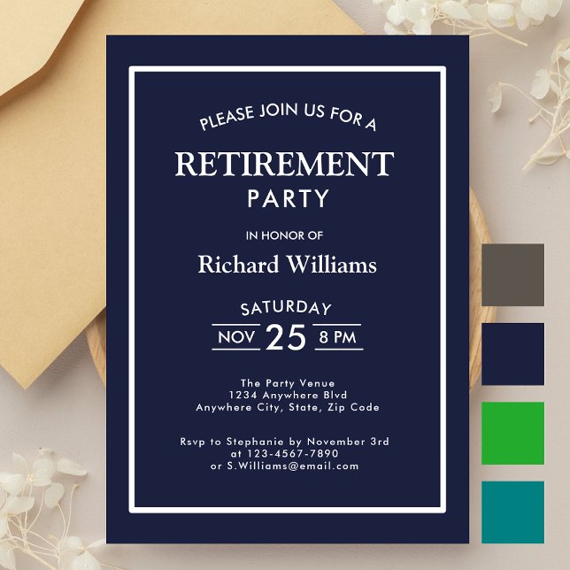 Retirement Party Formal Classic Blue White  Invitation (Creator Uploaded)