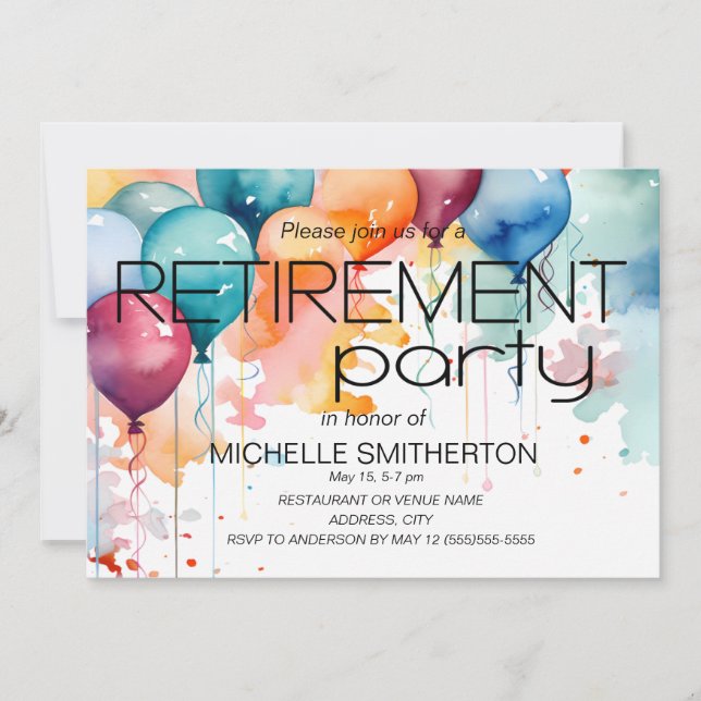 Retirement Party Fun Colourful Balloons  Invitation (Front)