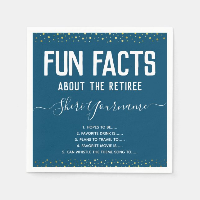 Retirement Party Fun Facts Unisex Gold Confetti Napkin (Front)