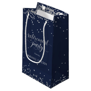 Retirement Party Gift Bag Elegant Silver, Navy