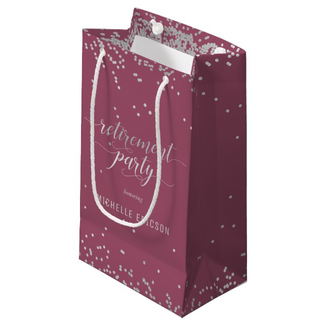 Retirement Party Gift Bag Elegant Silver, Pink (Front Angled)