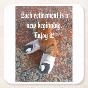 retirement party ginger cat sleeping slippers coas square paper coaster