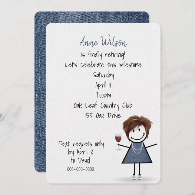 Retirement Party Girl with Wine Glass Invitation (Front/Back)